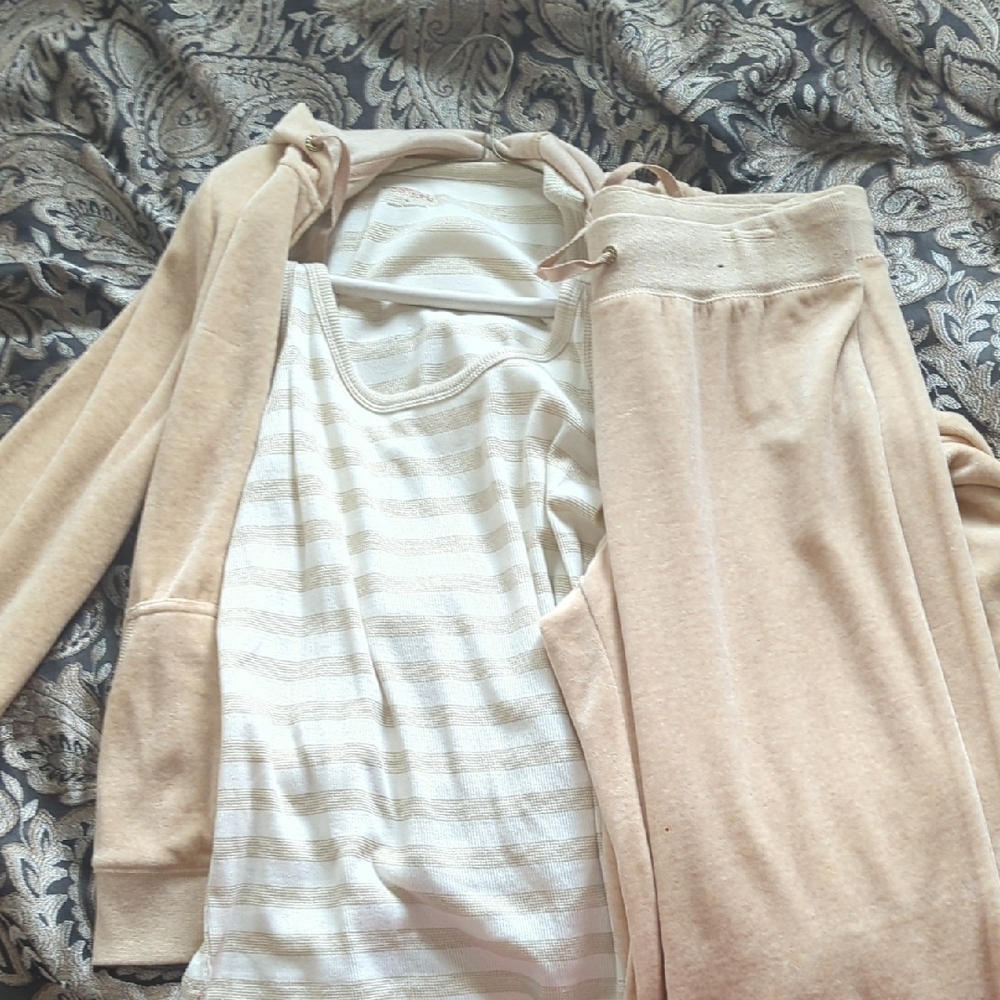 Beige Lounge Set with Striped Tank Top